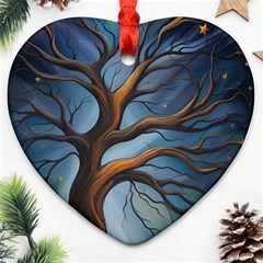 Tree Branches Mystical Moon Expressionist Oil Painting Acrylic Painting Abstract Nature Moonlight Ni Ornament (heart) by Maspions