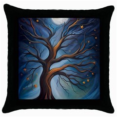 Tree Branches Mystical Moon Expressionist Oil Painting Acrylic Painting Abstract Nature Moonlight Ni Throw Pillow Case (black)