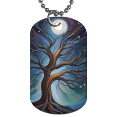 Tree Branches Mystical Moon Expressionist Oil Painting Acrylic Painting Abstract Nature Moonlight Ni Dog Tag (two Sides)