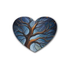 Tree Branches Mystical Moon Expressionist Oil Painting Acrylic Painting Abstract Nature Moonlight Ni Rubber Heart Coaster (4 Pack)