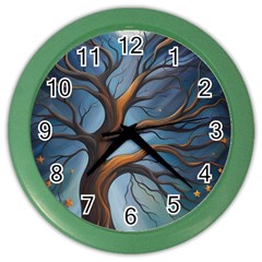 Tree Branches Mystical Moon Expressionist Oil Painting Acrylic Painting Abstract Nature Moonlight Ni Color Wall Clock by Maspions