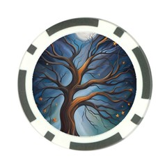 Tree Branches Mystical Moon Expressionist Oil Painting Acrylic Painting Abstract Nature Moonlight Ni Poker Chip Card Guard