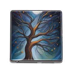 Tree Branches Mystical Moon Expressionist Oil Painting Acrylic Painting Abstract Nature Moonlight Ni Memory Card Reader (square 5 Slot) by Maspions