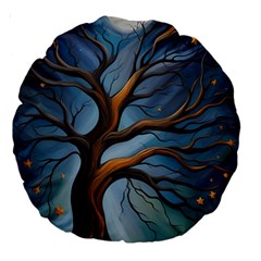 Tree Branches Mystical Moon Expressionist Oil Painting Acrylic Painting Abstract Nature Moonlight Ni Large 18  Premium Round Cushions