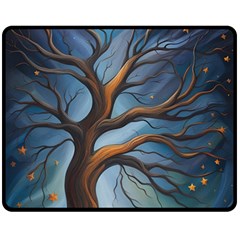 Tree Branches Mystical Moon Expressionist Oil Painting Acrylic Painting Abstract Nature Moonlight Ni Two Sides Fleece Blanket (medium) by Maspions