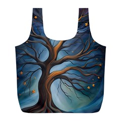 Tree Branches Mystical Moon Expressionist Oil Painting Acrylic Painting Abstract Nature Moonlight Ni Full Print Recycle Bag (l)