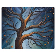 Tree Branches Mystical Moon Expressionist Oil Painting Acrylic Painting Abstract Nature Moonlight Ni Two Sides Premium Plush Fleece Blanket (teen Size) by Maspions