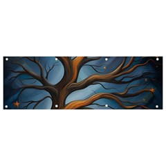 Tree Branches Mystical Moon Expressionist Oil Painting Acrylic Painting Abstract Nature Moonlight Ni Banner And Sign 9  X 3  by Maspions