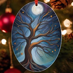 Tree Branches Mystical Moon Expressionist Oil Painting Acrylic Painting Abstract Nature Moonlight Ni Uv Print Acrylic Ornament Oval by Maspions