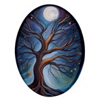 Tree Branches Mystical Moon Expressionist Oil Painting Acrylic Painting Abstract Nature Moonlight Ni Oval Glass Fridge Magnet (4 pack) Front