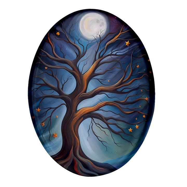 Tree Branches Mystical Moon Expressionist Oil Painting Acrylic Painting Abstract Nature Moonlight Ni Oval Glass Fridge Magnet (4 pack)