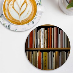 Book Nook Books Bookshelves Comfortable Cozy Literature Library Study Reading Reader Reading Nook Ro Uv Print Round Tile Coaster