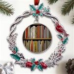 Book Nook Books Bookshelves Comfortable Cozy Literature Library Study Reading Reader Reading Nook Ro Metal X mas Wreath Holly leaf Ornament Front