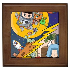 Astronaut Moon Monsters Spaceship Universe Space Cosmos Framed Tile