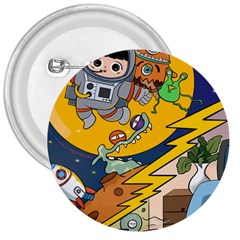 Astronaut Moon Monsters Spaceship Universe Space Cosmos 3  Buttons