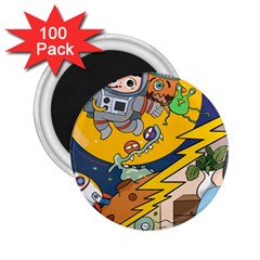 Astronaut Moon Monsters Spaceship Universe Space Cosmos 2 25  Magnets (100 Pack)  by Maspions