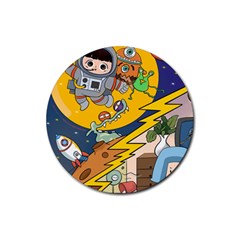 Astronaut Moon Monsters Spaceship Universe Space Cosmos Rubber Round Coaster (4 Pack)