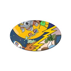 Astronaut Moon Monsters Spaceship Universe Space Cosmos Sticker (oval)