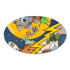 Astronaut Moon Monsters Spaceship Universe Space Cosmos Oval Magnet by Maspions