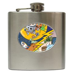 Astronaut Moon Monsters Spaceship Universe Space Cosmos Hip Flask (6 Oz) by Maspions