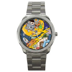 Astronaut Moon Monsters Spaceship Universe Space Cosmos Sport Metal Watch by Maspions