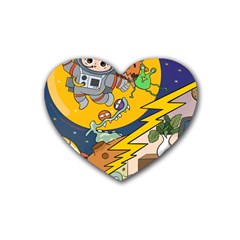 Astronaut Moon Monsters Spaceship Universe Space Cosmos Rubber Coaster (heart) by Maspions