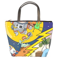 Astronaut Moon Monsters Spaceship Universe Space Cosmos Bucket Bag by Maspions