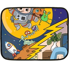 Astronaut Moon Monsters Spaceship Universe Space Cosmos Fleece Blanket (mini) by Maspions