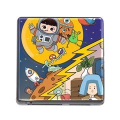 Astronaut Moon Monsters Spaceship Universe Space Cosmos Memory Card Reader (square 5 Slot) by Maspions