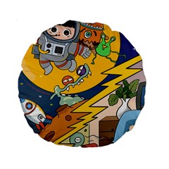 Astronaut Moon Monsters Spaceship Universe Space Cosmos Standard 15  Premium Round Cushions