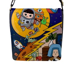 Astronaut Moon Monsters Spaceship Universe Space Cosmos Flap Closure Messenger Bag (l)