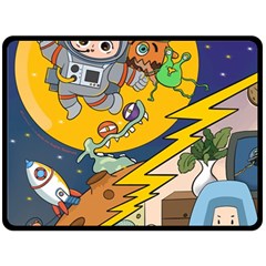 Astronaut Moon Monsters Spaceship Universe Space Cosmos Two Sides Fleece Blanket (large) by Maspions