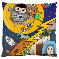 Astronaut Moon Monsters Spaceship Universe Space Cosmos Large Premium Plush Fleece Cushion Case (one Side)