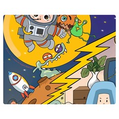 Astronaut Moon Monsters Spaceship Universe Space Cosmos Two Sides Premium Plush Fleece Blanket (teen Size)