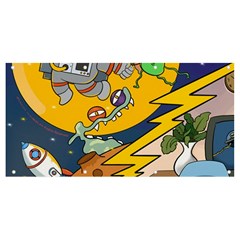 Astronaut Moon Monsters Spaceship Universe Space Cosmos Banner And Sign 8  X 4  by Maspions