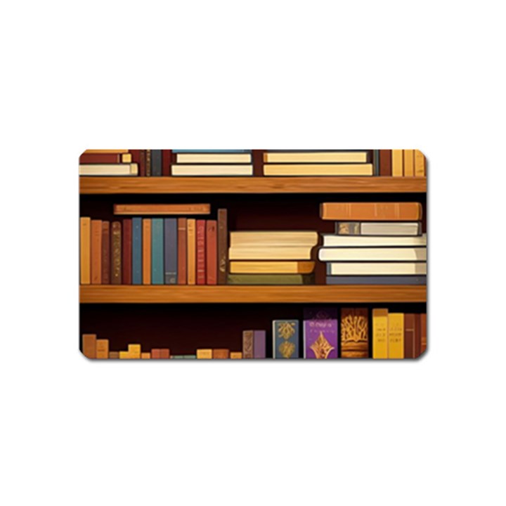 Book Nook Books Bookshelves Comfortable Cozy Literature Library Study Reading Room Fiction Entertain Magnet (Name Card)