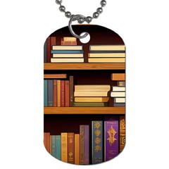 Book Nook Books Bookshelves Comfortable Cozy Literature Library Study Reading Room Fiction Entertain Dog Tag (one Side) by Maspions