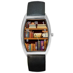 Book Nook Books Bookshelves Comfortable Cozy Literature Library Study Reading Room Fiction Entertain Barrel Style Metal Watch by Maspions