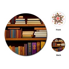 Book Nook Books Bookshelves Comfortable Cozy Literature Library Study Reading Room Fiction Entertain Playing Cards Single Design (round) by Maspions