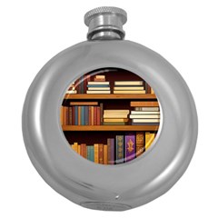 Book Nook Books Bookshelves Comfortable Cozy Literature Library Study Reading Room Fiction Entertain Round Hip Flask (5 Oz) by Maspions