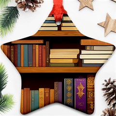 Book Nook Books Bookshelves Comfortable Cozy Literature Library Study Reading Room Fiction Entertain Star Ornament (two Sides) by Maspions