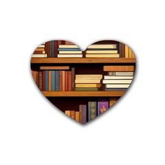 Book Nook Books Bookshelves Comfortable Cozy Literature Library Study Reading Room Fiction Entertain Rubber Heart Coaster (4 Pack) by Maspions