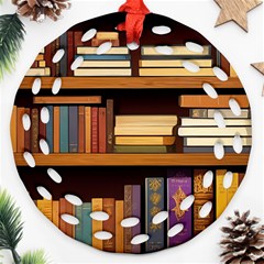 Book Nook Books Bookshelves Comfortable Cozy Literature Library Study Reading Room Fiction Entertain Round Filigree Ornament (two Sides)