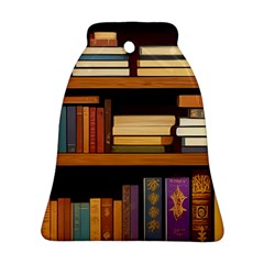 Book Nook Books Bookshelves Comfortable Cozy Literature Library Study Reading Room Fiction Entertain Bell Ornament (two Sides) by Maspions