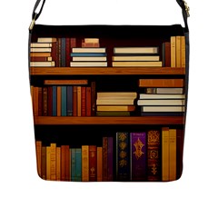 Book Nook Books Bookshelves Comfortable Cozy Literature Library Study Reading Room Fiction Entertain Flap Closure Messenger Bag (l) by Maspions