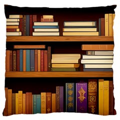 Book Nook Books Bookshelves Comfortable Cozy Literature Library Study Reading Room Fiction Entertain Large Premium Plush Fleece Cushion Case (one Side) by Maspions