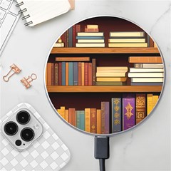 Book Nook Books Bookshelves Comfortable Cozy Literature Library Study Reading Room Fiction Entertain Wireless Fast Charger(white)