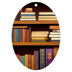 Book Nook Books Bookshelves Comfortable Cozy Literature Library Study Reading Room Fiction Entertain Uv Print Acrylic Ornament Oval by Maspions