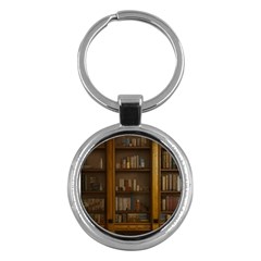 Books Book Shelf Shelves Knowledge Book Cover Gothic Old Ornate Library Key Chain (round) by Maspions