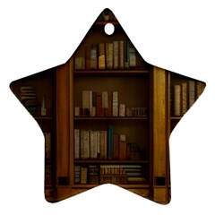 Books Book Shelf Shelves Knowledge Book Cover Gothic Old Ornate Library Star Ornament (two Sides) by Maspions